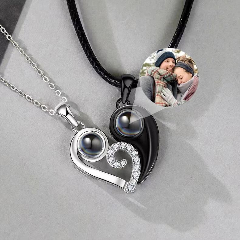 

Customized Love Style Couple Projection Photo Necklace Personalized Love Splicing Necklace Photo Lover Gift Anniversary