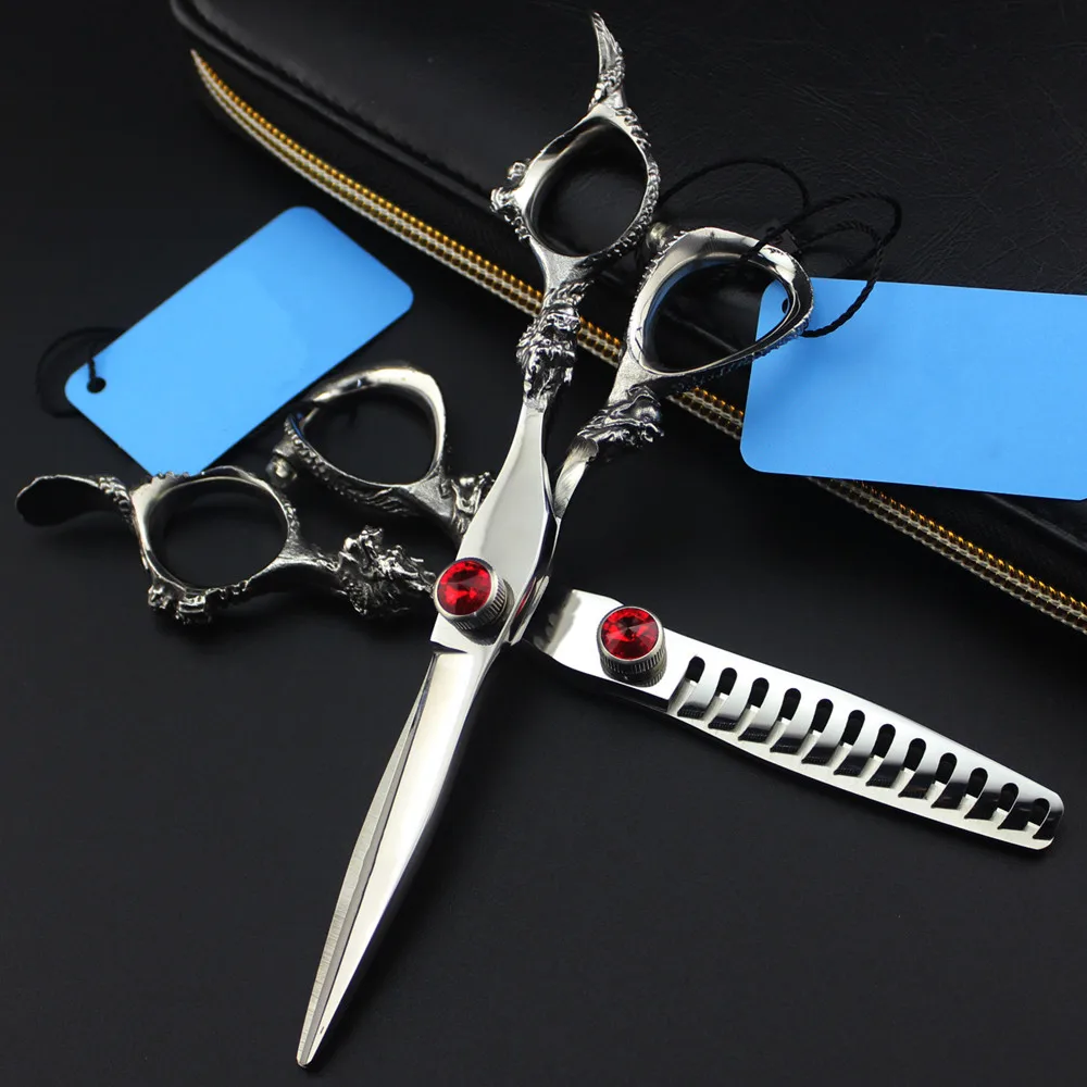 

Professional JP 440c steel 6 '' Gem scissor Dragon hair scissors haircut thinning barber cutting shears hairdressing scissors