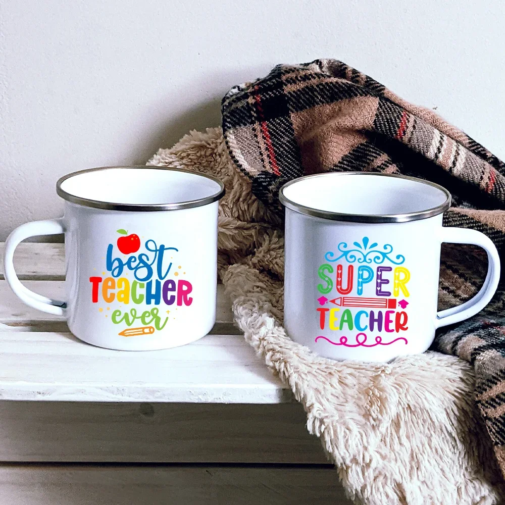 Super&Bast Teacher Enamel Mugs Teacher's Day Drink Juice Coffee Cocoa Milk Beer Handle Mug Best Original Teacher's Gift