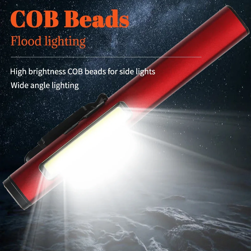 COB Floodlight Flashlight Usb XPE High Beam Aluminum Alloy Pen Clip Rechargeable Work Light Built In Battery with Tail Magnet