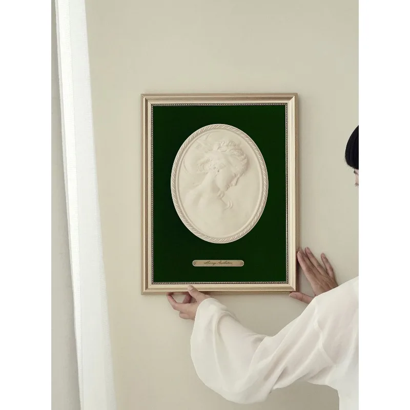 Mountain Aesthetics [Moonlight] French Retro Solid Wood Frame Sandstone Sculpture Art Painting Medieval Wall Three-dimensional P