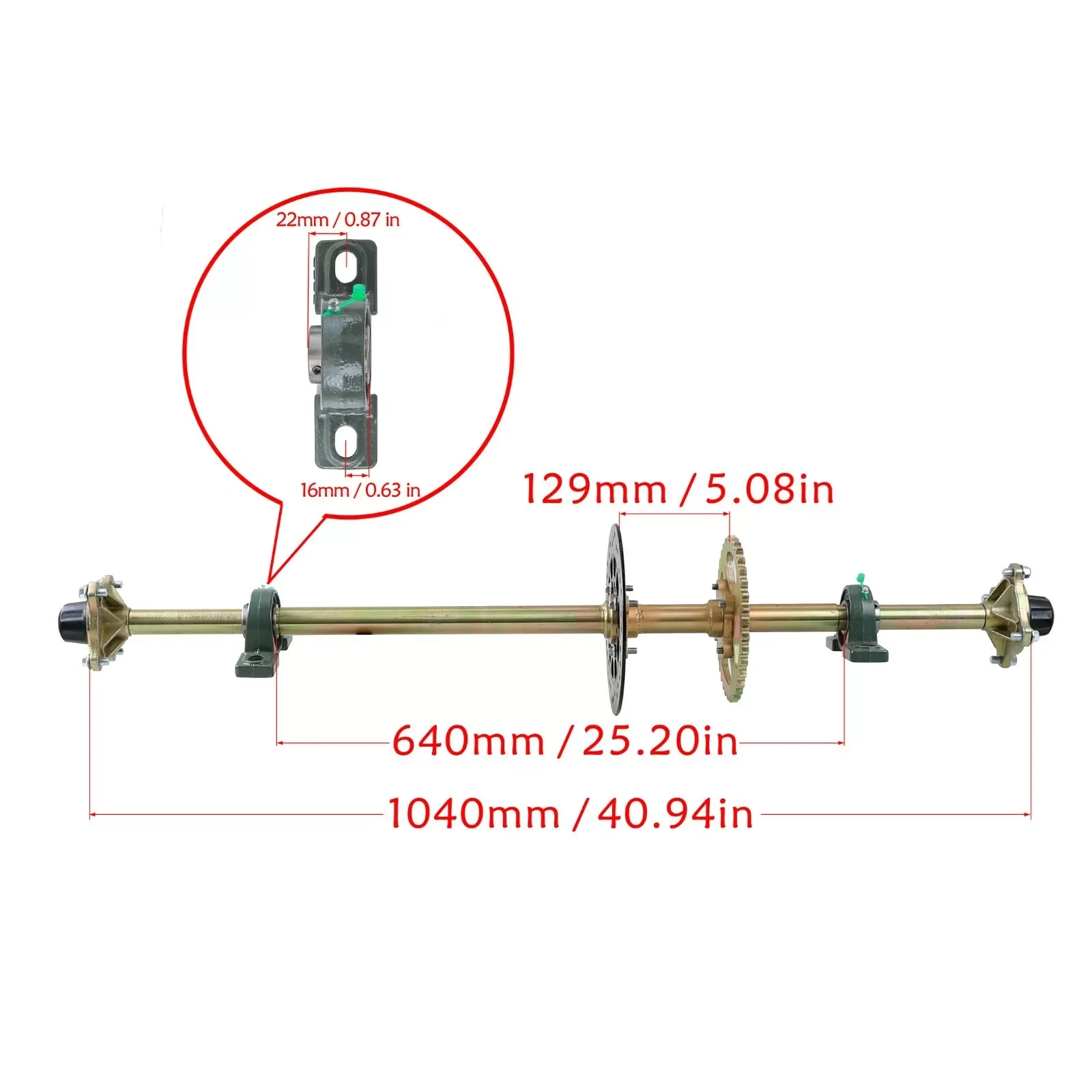 طقم المحور الخلفي المباشر Go-Kart مقاس 1120 مم مع محاور وضرس وفرجار فرامل متوافق مع ATV Quad ومركبات عربات التي تجرها الدواب