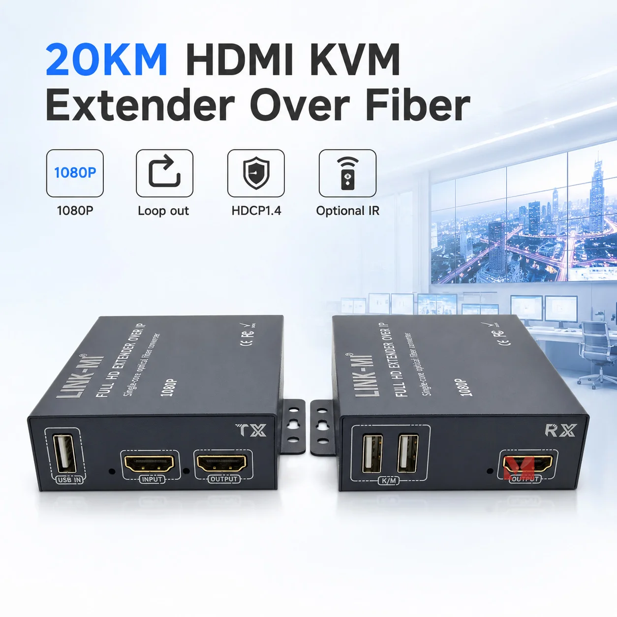 20KM HDMI KVM Extender Over Fiber 1080P with Loop Out USB Keyboard Mouse HDMI Fiber Extender HDCP1.4 MJPEG