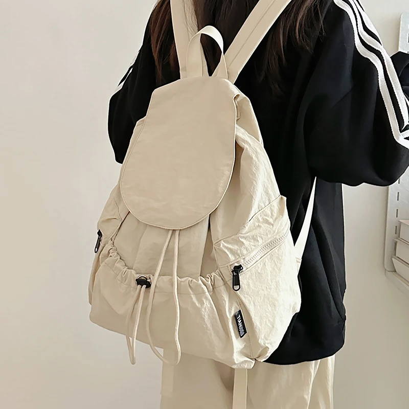 Lightweight Compact Women's Backpack Korean Lazy Style Outdoor Travel Shoulder Bag Youth Fashion Commuting Style Pure Color