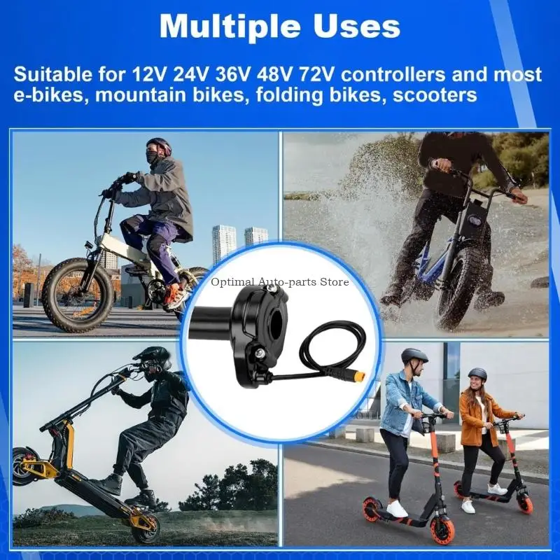 Electric Dirt Bike Accessory for Macfox Full Twist Throttle Easy Installation 12V-72V E-Bike 3 Pin Throttle Grip