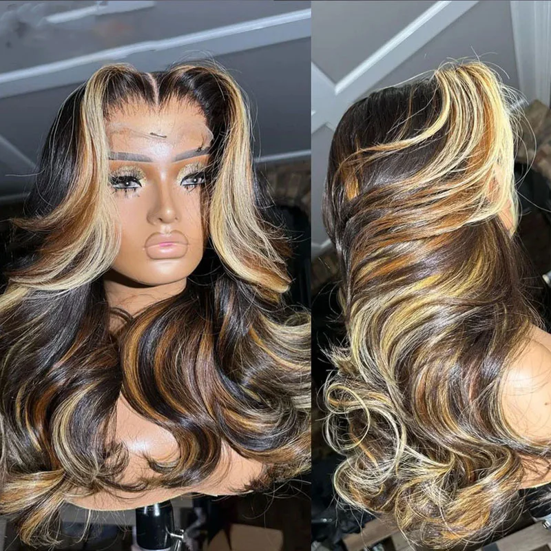 

250% Density Highlight Wig 13x6 Hd Lace Frontal Wig Honey Blonde Body Wave Lace Front Human Hair Wigs For Women Natural Hairline