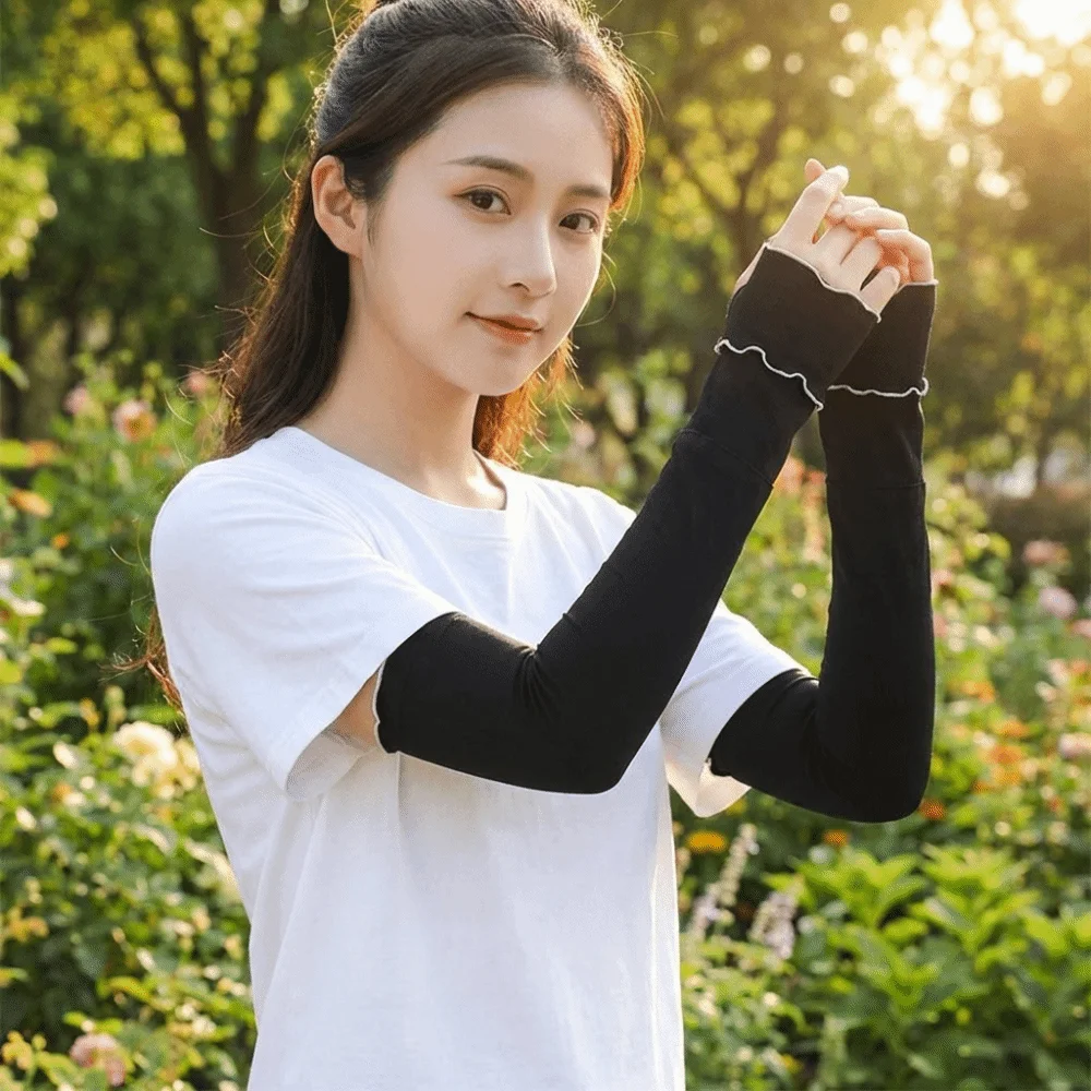 Breathable Ruffles Ice Silk Arm Sleeves Flared Solid Color Sunscreen Arm Sleeves UV Protection Cooling Cycling Arm Cover Cycling