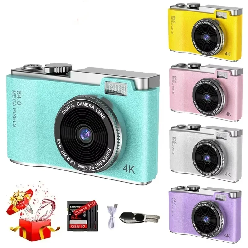 كاميرا رقمية محمولة 4K HD كاميرا للأطفال كاميرات أمامية وخلفية مزدوجة 48MP ضبط تلقائي للصورة 2.4 بوصة ريترو موضة CCD كاميرا فيديو