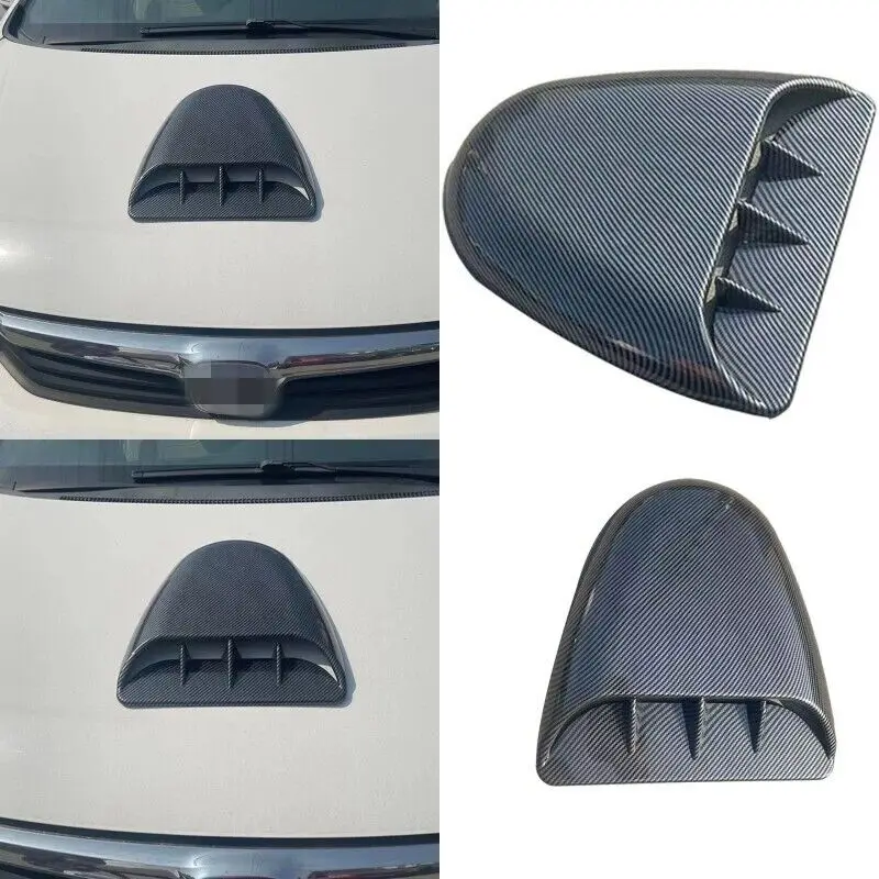 

Universal DIY Car Accessories Front Hood Vent Scoop Air Duct Flow Intake Trim Decor Bonnet Stick Cover Black Carbon Fiber Look