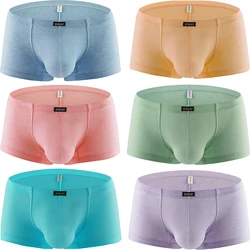 Men's Cotton Boxer Briefs Sexy Low Rise Trunk Underwear Bulge Shorts Under Panties