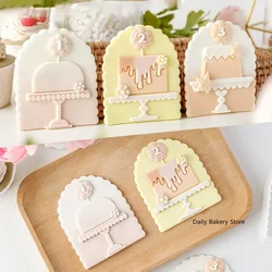 Cartoon Birthday Cake Pattern Cookie Embossing Mold Fondant Stamp Baby Shower Anniversary Dessert Cake Decorations Baking Tool