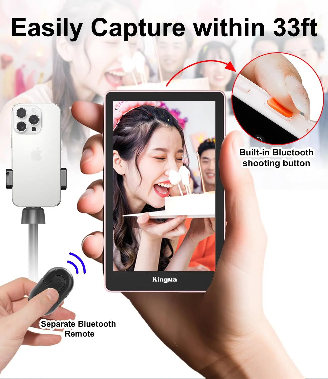 King Ma 4K 30FPS Magnetic Phone Vlog Selfie Monitor Screen, Sync Back Camera iPhone Monitor Screen for Vlog Live Stream & TikTok