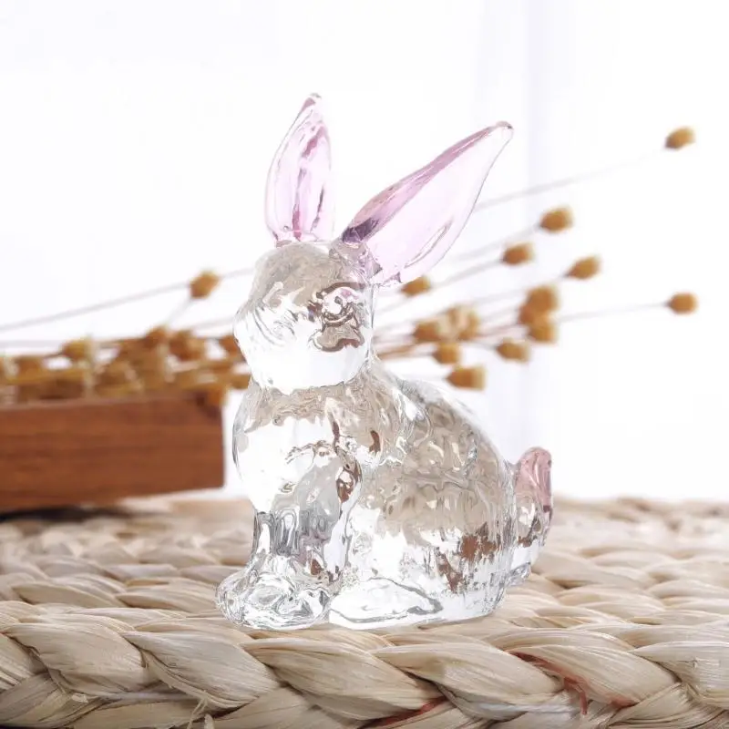 E74E Crystal Rabbit Figurines Glass Animal Statue Ornament Garden Yard Collectibles Gift for Home Office Desktop Decoration