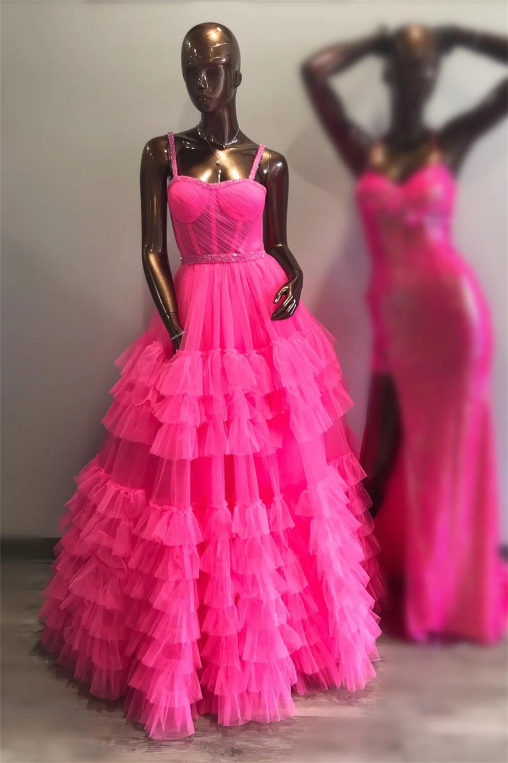 Vestido de graduación sin tirantes con tirantes finos de cuentas, volantes escalonados, Espalda descubierta, fiesta de noche Formal, corsé transparente, línea A, vestidos largos de baile