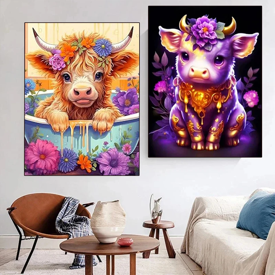 

Cute Cow DIY 5D Diamond Painting Mosaic Cartoon Animal Cross Embroidery Set Diamond Handicraft Home Decoration Children's Gift