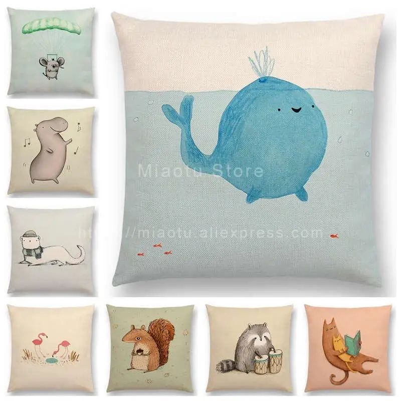 

Newest Cute Cartoon Animals Cushion Cover Lovely Bear Hippo Elephant Whale Cat Dog Pug Flamingo Frog Sofa Throw Pillowcase Hogar