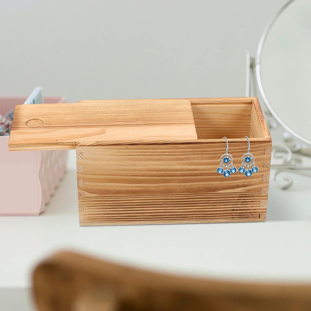 2개입 나무 보석함 휴대용 보관함 슬라이딩 뚜껑 반지 귀걸이 팔찌 정리함 슬라이딩 뚜껑이 있는 나무 상자