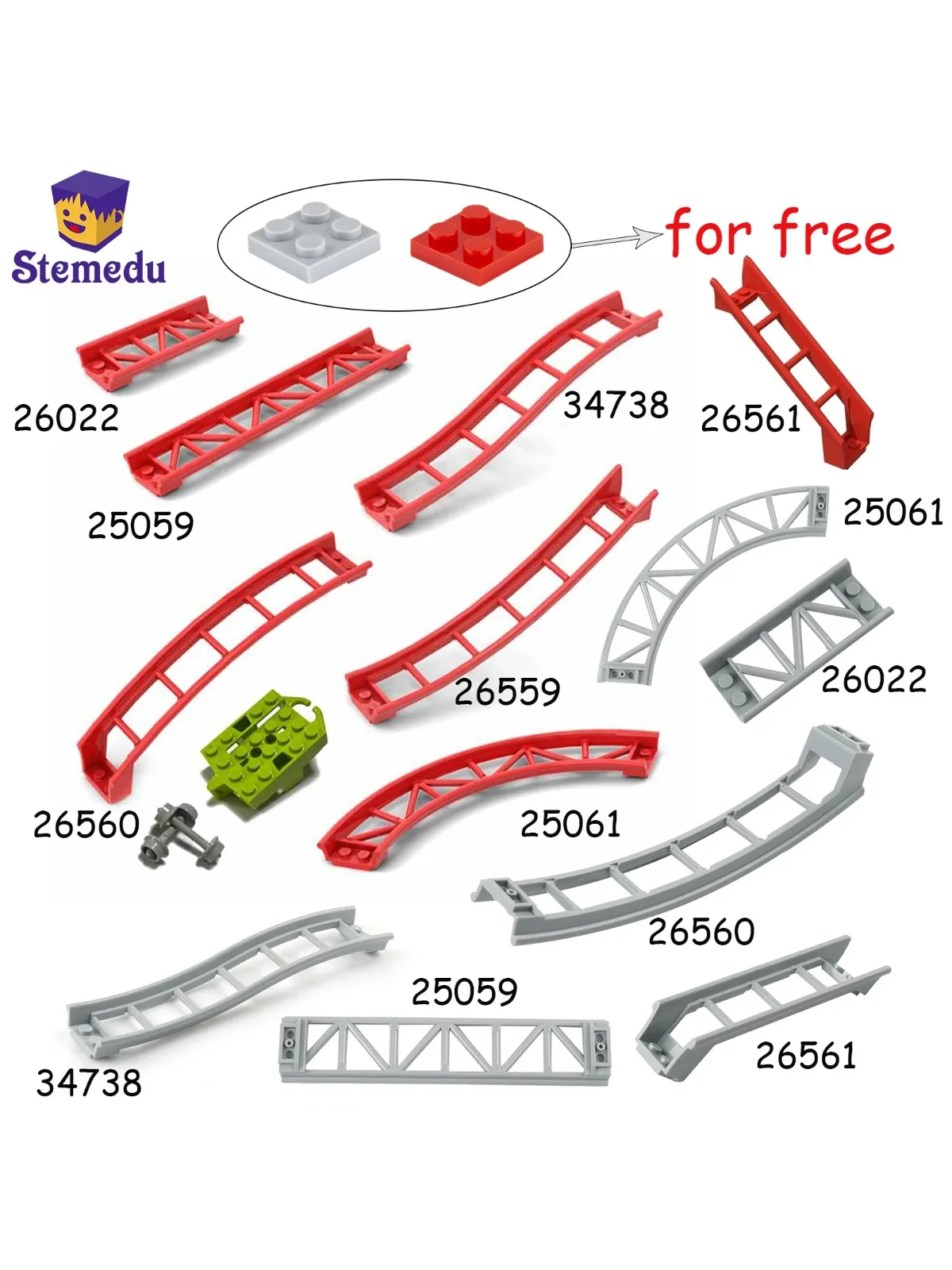 10 STKS Track Achtbaan Spoorweg Stad Trein Technisch Deel Bouwstenen Cadeau voor Kinderen Compatibel Leduo 26022 25059 25061 - afbeelding 2