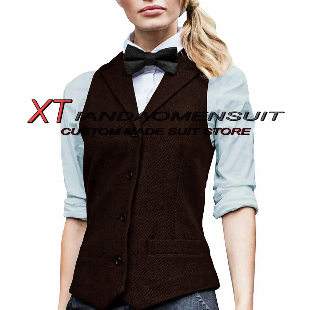 Colete feminino espinha de peixe vintage lã sem mangas jaqueta lapela formal fino ajuste workwear totalmente forrado