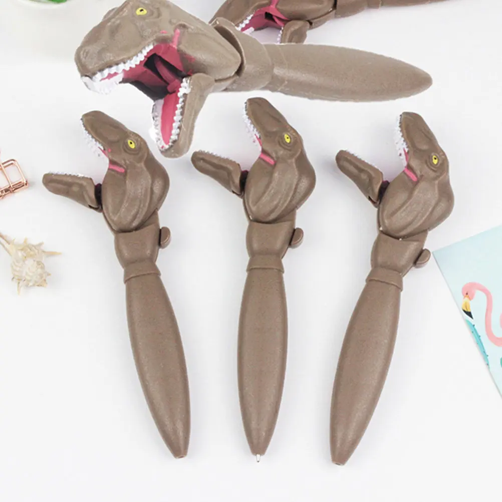2Pcs Cool Dinosaur Ballpoint Pen Multi-Function 3-Color Portable Pen Unique Big Mouth Design Convenient Gift for Students