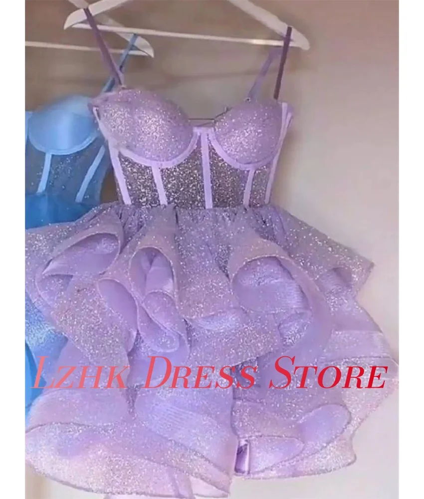 Robe de soirée trapèze en Organza, personnalisée, Sexy, bretelles Spaghetti, paillettes, volants, plusieurs niveaux, délicate, sans manches, robes de soirée en cœur