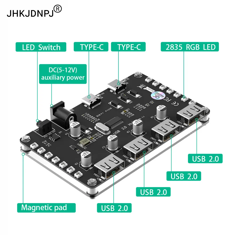 

4 Port USB 2.0 Hub with 3528 colorful LED and auxiliary power for PC