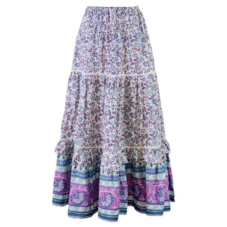 

Ele Floral Print Maxi Skirt Spring Summer New Sle 4 Colors Vaion Fre Airy Full Skirt Cotton Blend High Waist A-Lin...