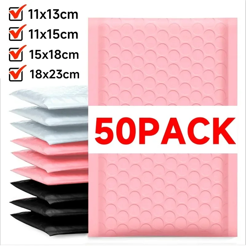 50-10PCS Black/Pink Bubble Envelope Self Seal Padded Bubble Mailers Waterproof Shipping Packages for Jewelry Makeup Supplies