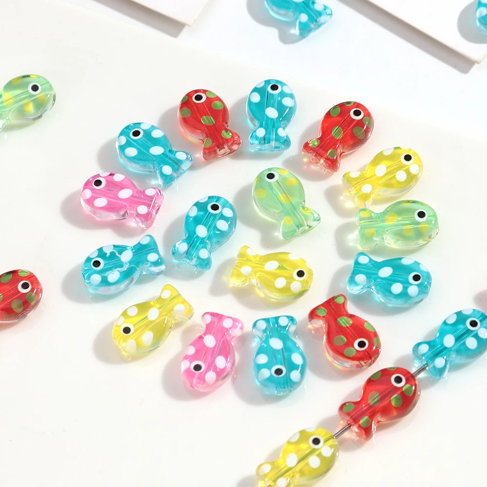 20pcs Colorful Polka Dot Acrylic Spacer Beads Small Fish Scattered Design Bracelet & Pendant Necklace Accessories