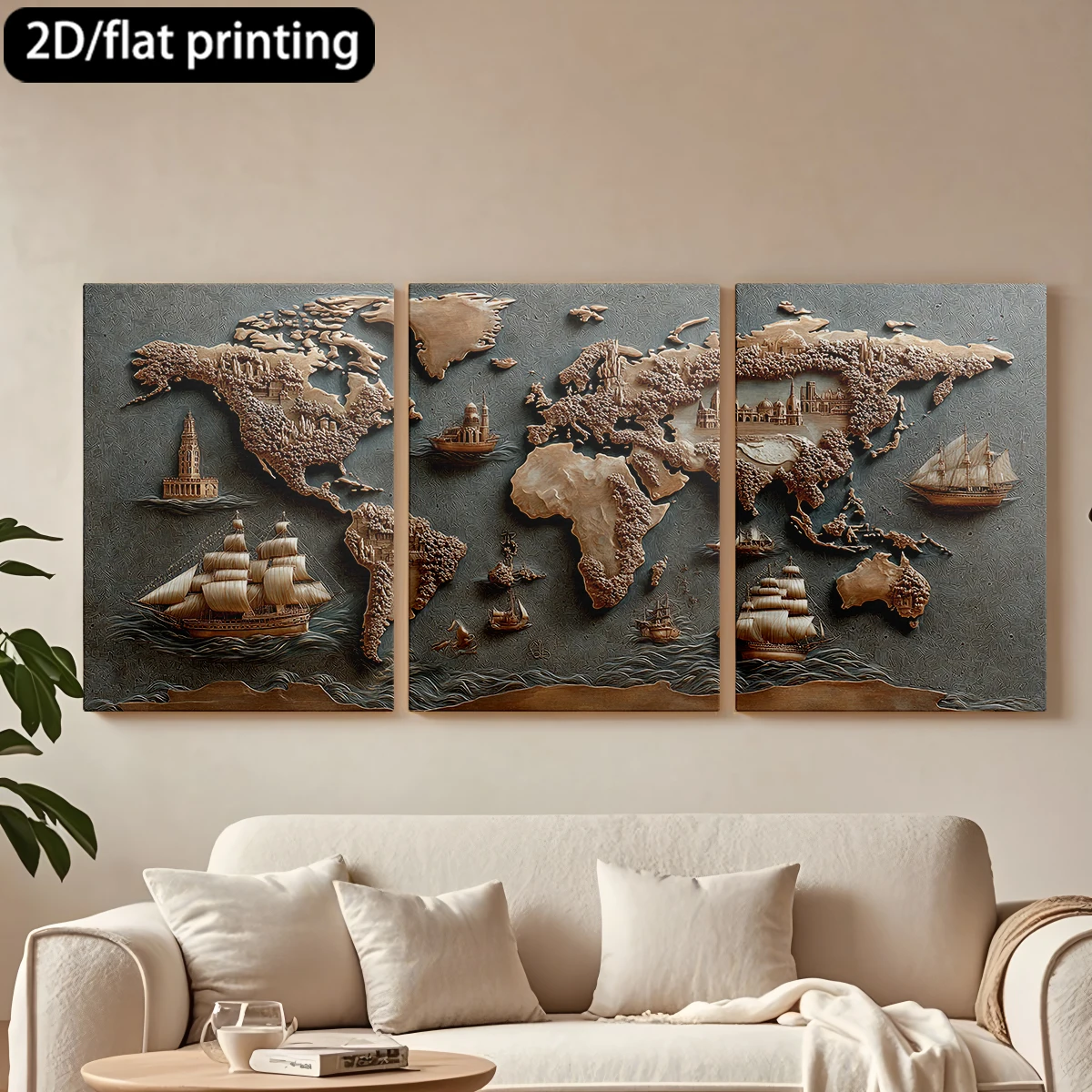 

2D плоская печать, набор из 3 картин на холсте в деревянных рамах, декоративная живопись, рельефное искусство: корабли, достопримечательности. Декор для коридора и спальни.