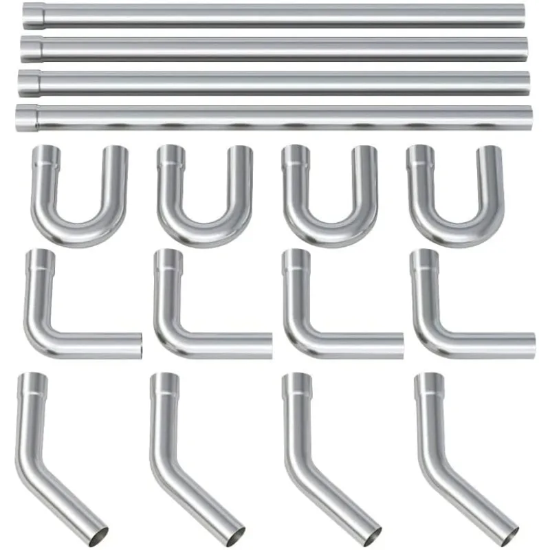 Stainless Steel Mandrel Bends 16 Pcs, 3 Inches 304 Stainless Steel DIY Custom Exhaust Tubing Pipe Straight & U-Bend Kit,