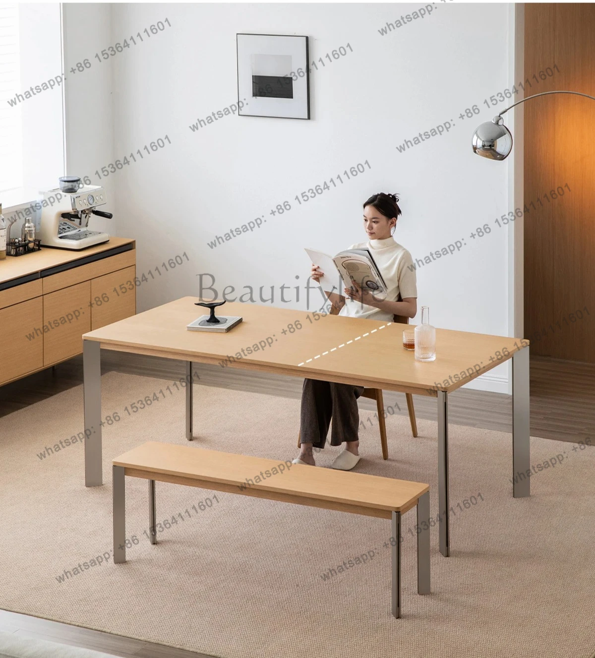 style solid wood dining table Home dining table Log minimalist large board White oak workbench