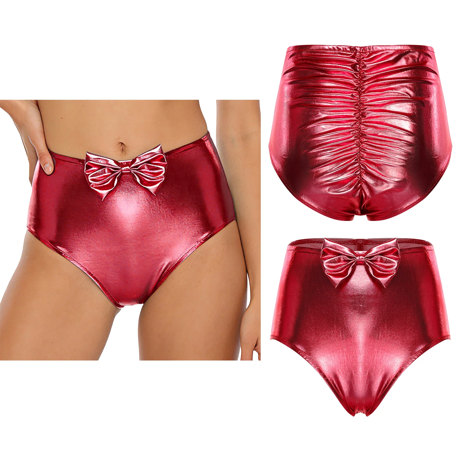 

Women Fashion Hot Pants Booty Shorts Sweet Cute Bow Back Ruched Detail High Waist Micro Shorts for Party Music Raves Dance Wear