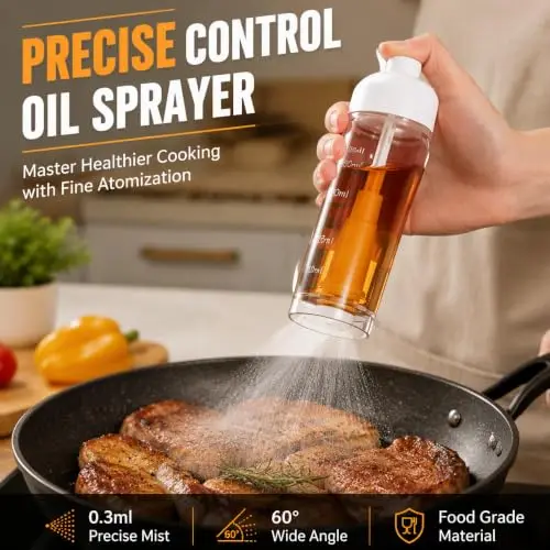 Bottom Spray Oil Sprayer Press Type Quantitative Non‑Drip Oil Bottle Fine Mist Oil Dispenser for Air Fryer Kitchen Cooking