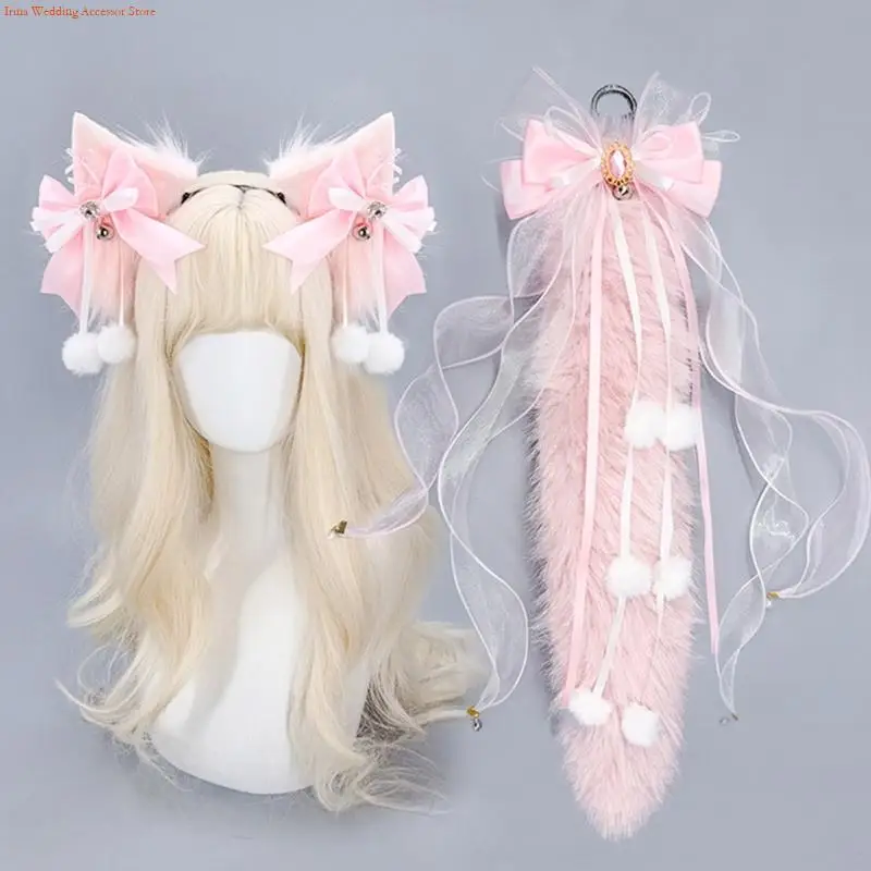 G92d Pelry Tail Plush Ohrstirnband mit Bowknot Decoraiton für Frauen Halloween