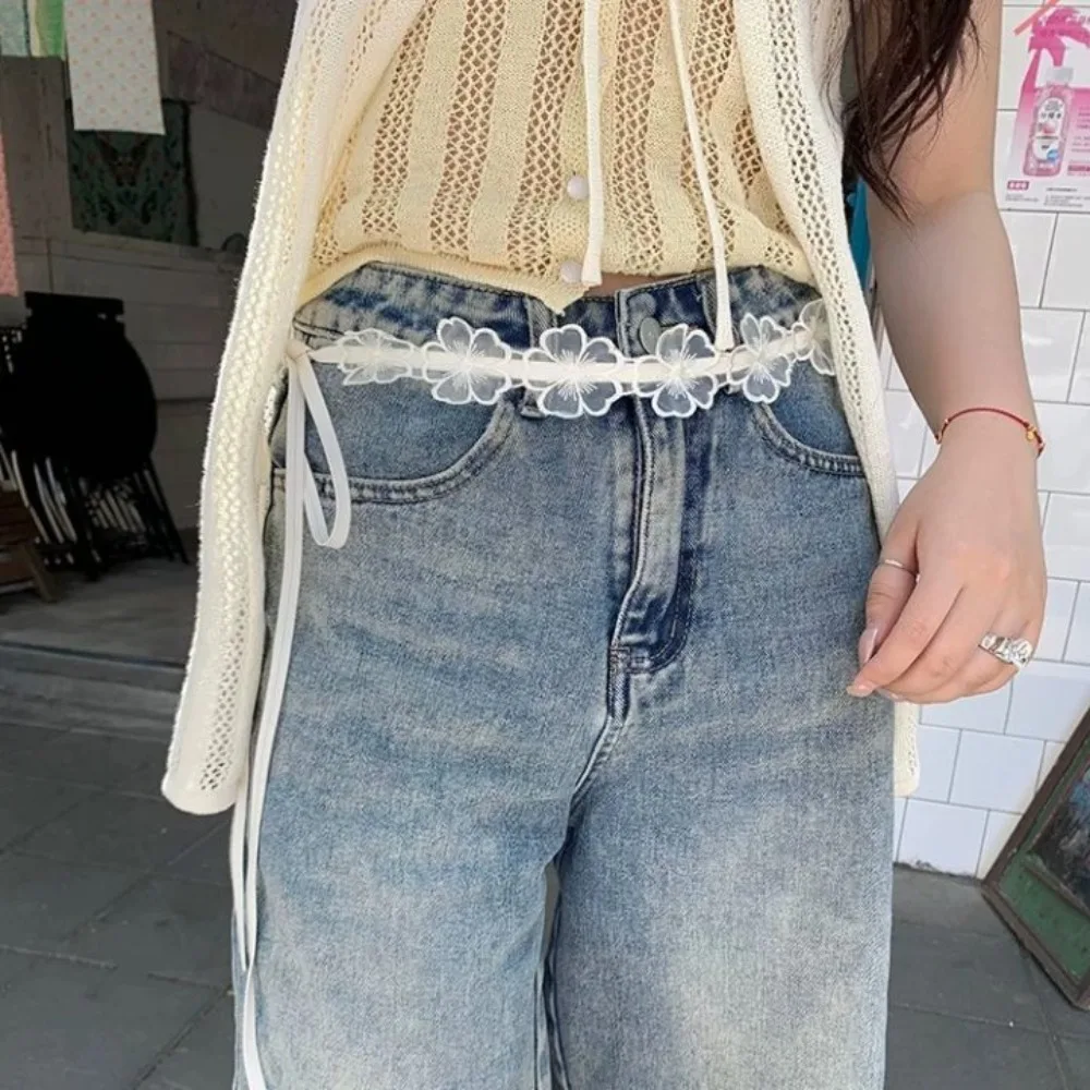 Ins Y2K حزام خصر دانتيل طويل مزين بالزهور حزام خصر ربط على الطراز الكوري فستان جينز حزام بنات حار #3