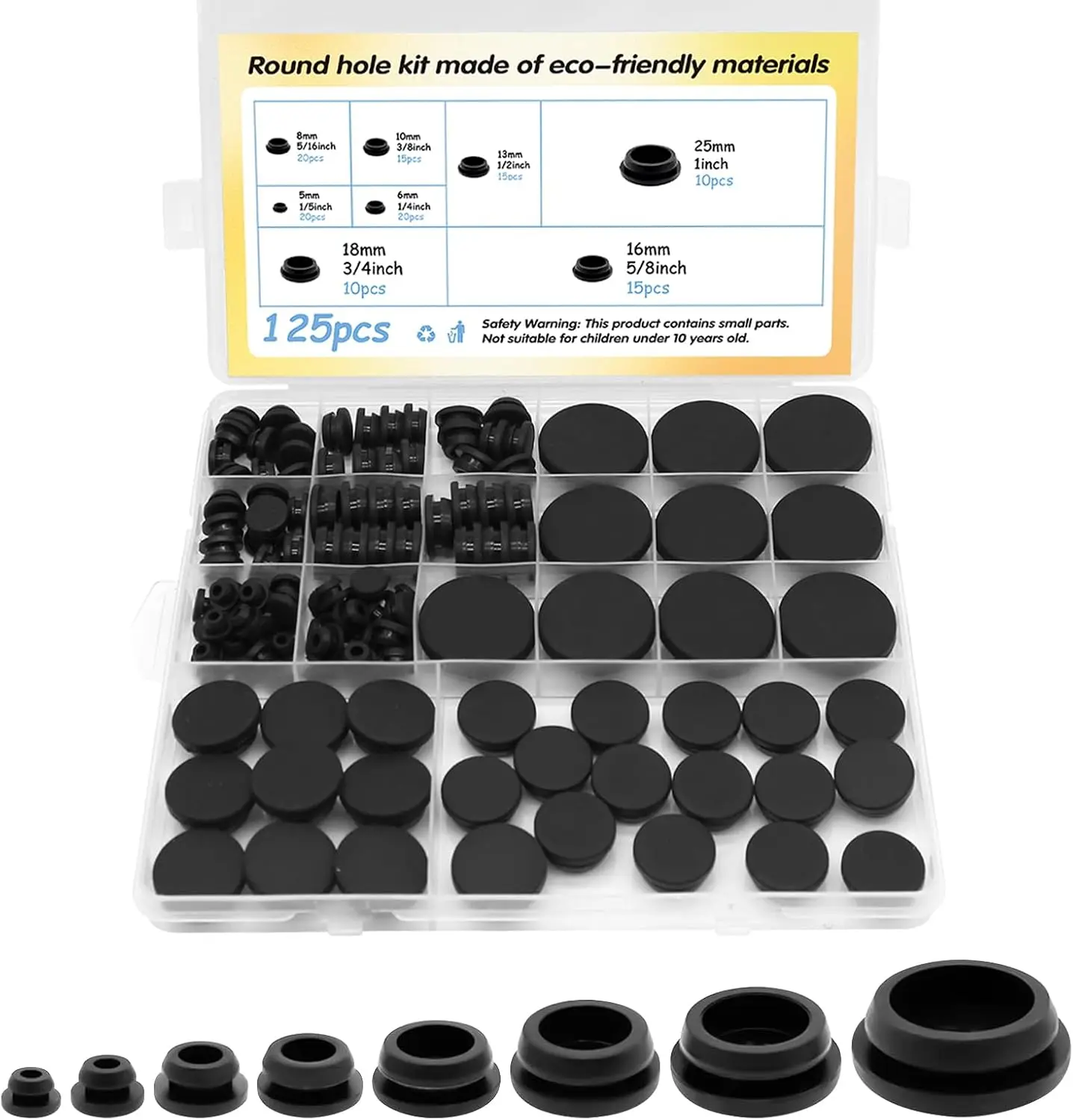 125Pcs Black Rubber Plug, Various Sizes of Round Hole Silicone Rubber Plug, Silicone Plugs Suitable for Car Wiring Furniture