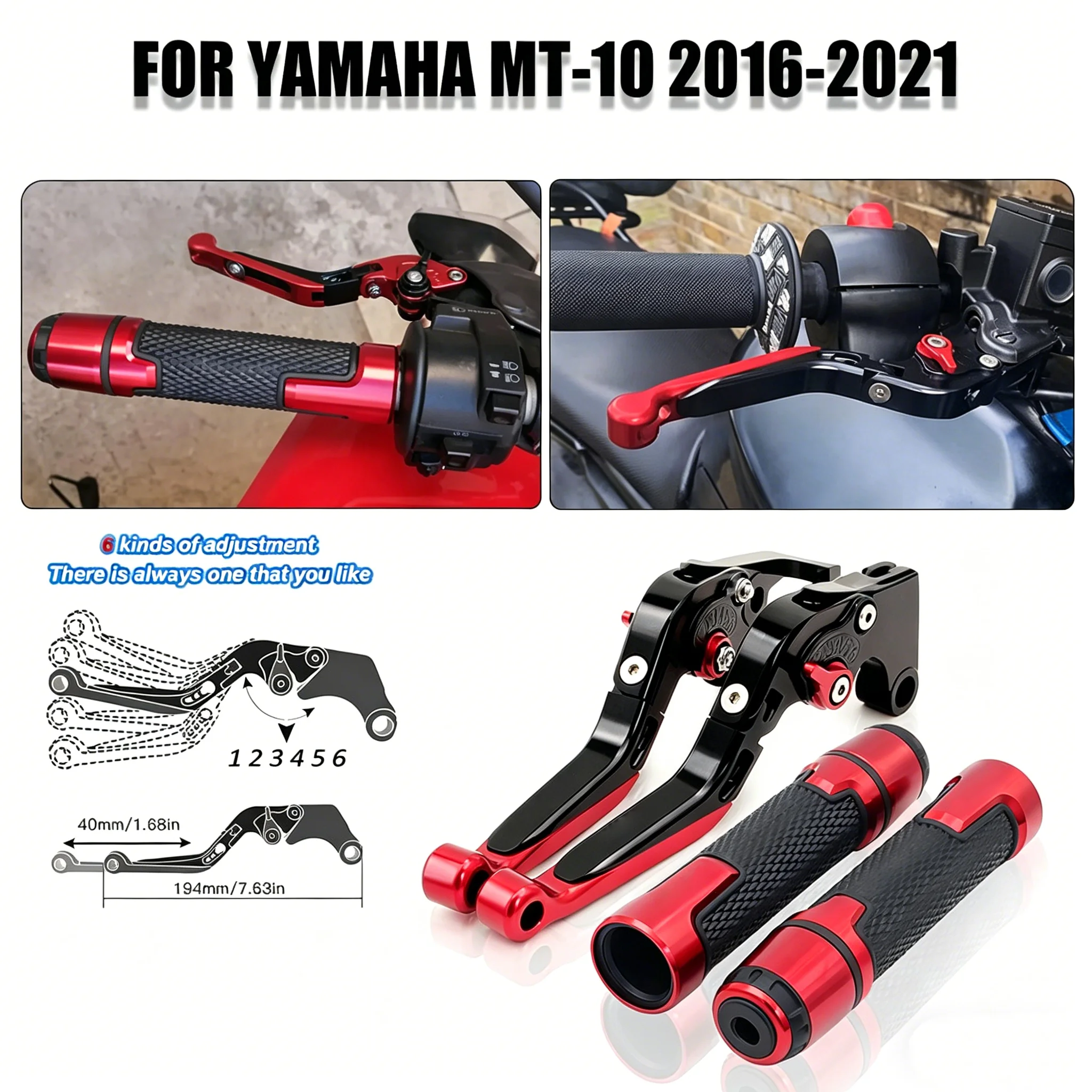 

For Yamaha MT-10 2016-2021 Motorcycle Brake Clutch Levers CNC Folding Adjustable Retractable Clutch Brake Lever Handle Grips Kit