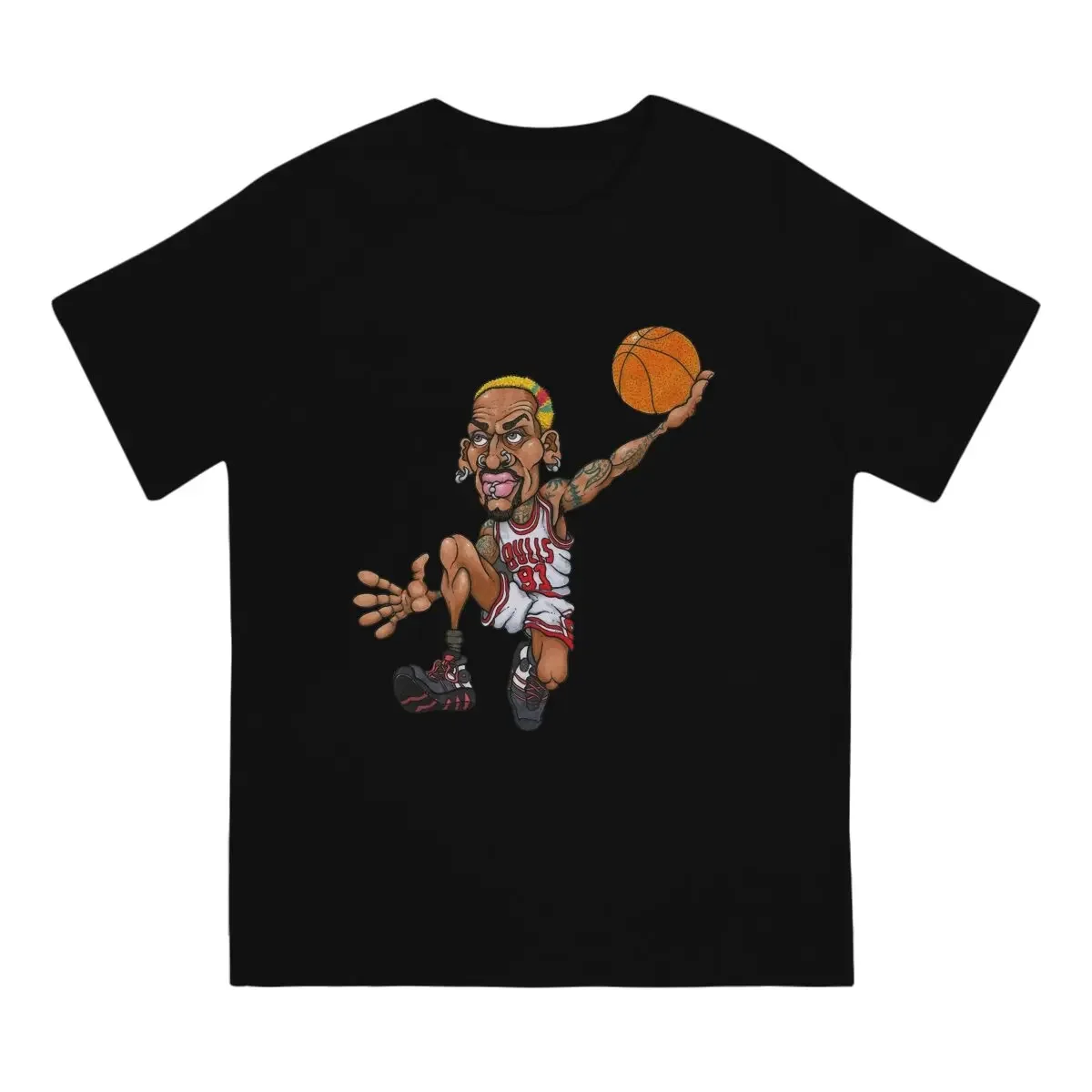 

Summer men's cartoonized Rodman character print 100% pure cotton round-neck short-sleeved T-shirt Unique birthday gift top