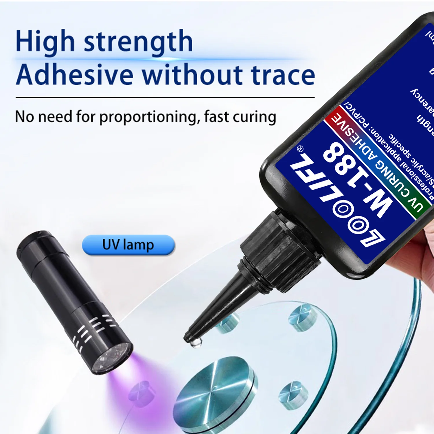 LOOLIFL 188 Strong 50ml UV Resin Glue Curing Adhesive UV Curing Crystal Glass and Metal Bonding Welding With UV Curing Lamp Tool view 5