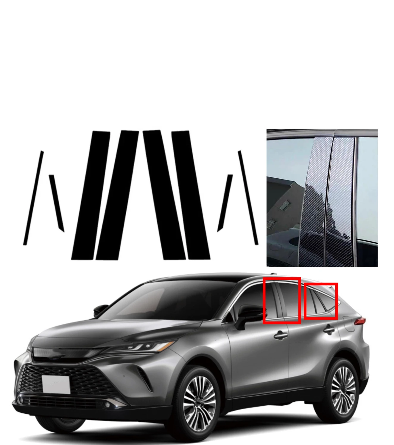 

Fit For Toyota Venza Harrier XU80 2021 2022 2023 Silvery Carbon Glossy Black Pillar Post Door Side Window Moulding Trim Cover