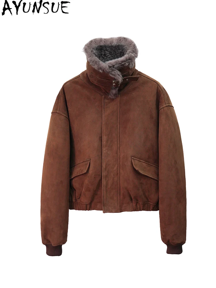

AYUNSUE Natural Sheepskin Fur Coat for Woman Warm Winter Clothes Merino Genuine Leather Jacket Women New in Coats 2025 Fashion