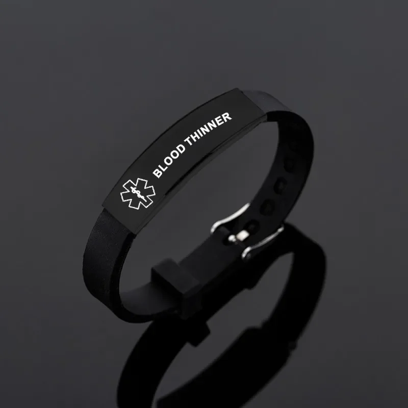 Black Medical Alert ID Bracelet For Women Men ICE SOS Emergency Bracelets Bangles Jewelry TYPE 1 DIABETES