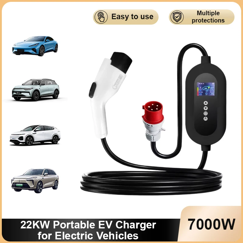 

22KW Portable EV Charger for Electric Vehicles 380V Three Phase AC Wall Box Charging Station Compliant