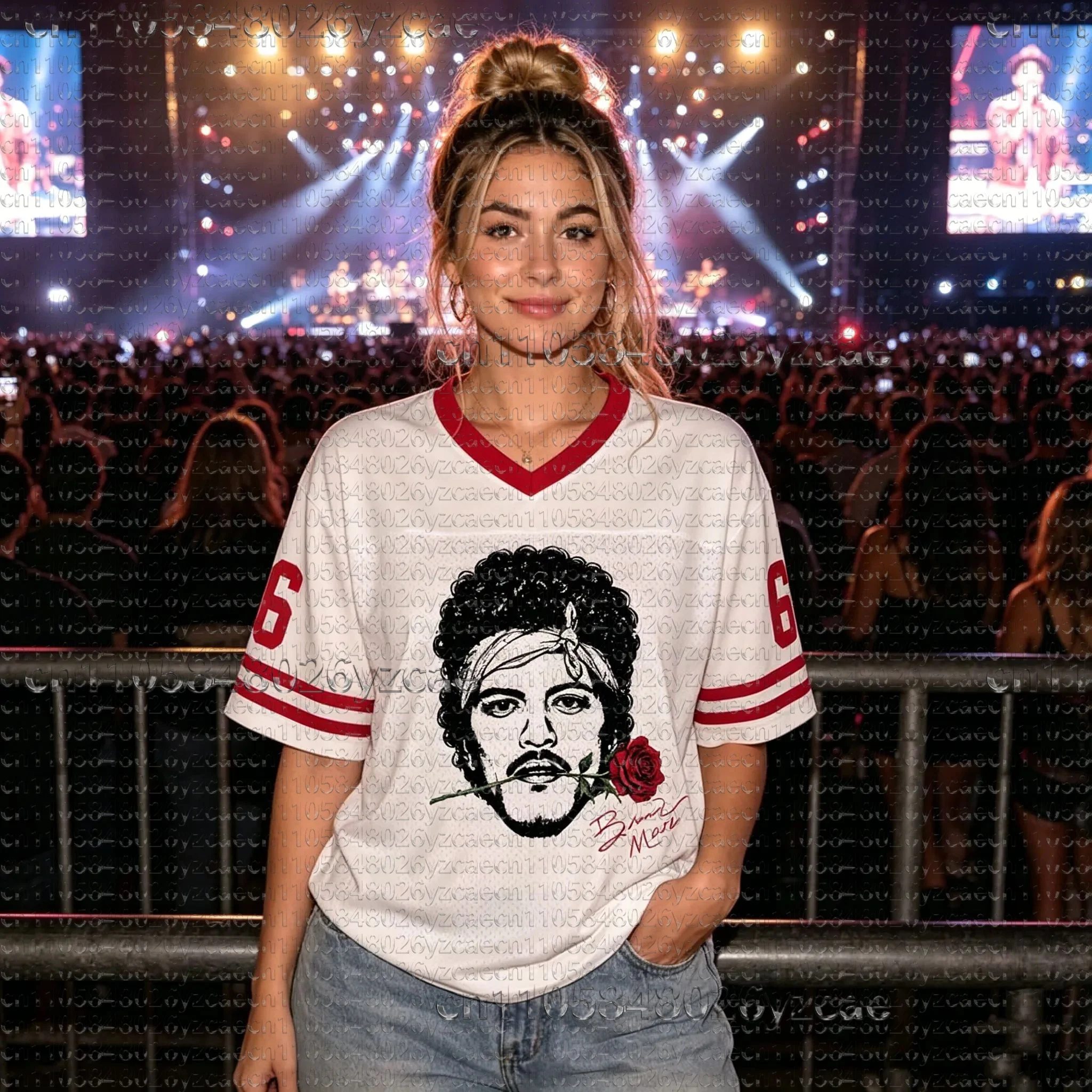 Bruno Mars The Romantic Tour 2026 Number Football Jersey Vintage Rose Graphic Short Sleeve Retro Concert Top for Adults