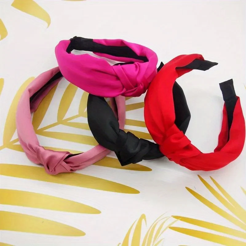 Solid Top Knot Satin Headbands Fashion Wide Fabric Makeup Hairbands Women Girls Ladies Washing Hair Hoops Bezel Hair Accessories