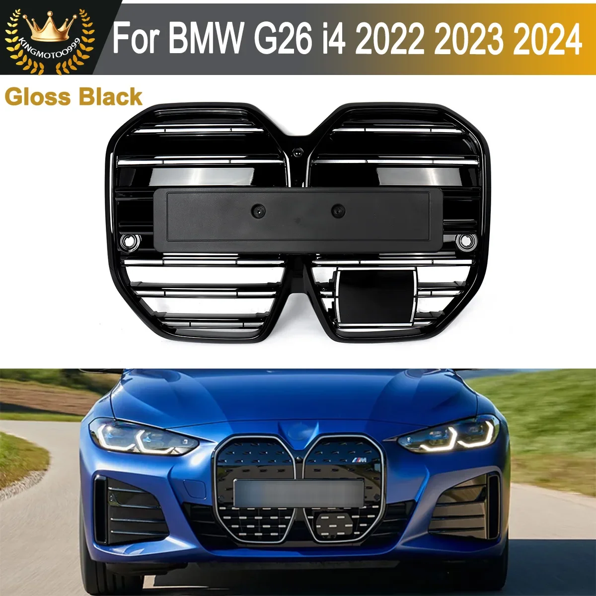 For BMW G26 4 Series i4 Racing Grille Gran Coupe eDrive35 40 M50 2022 2023 2024 Glossy Black Front Bumper Upper Air Inlet Grills