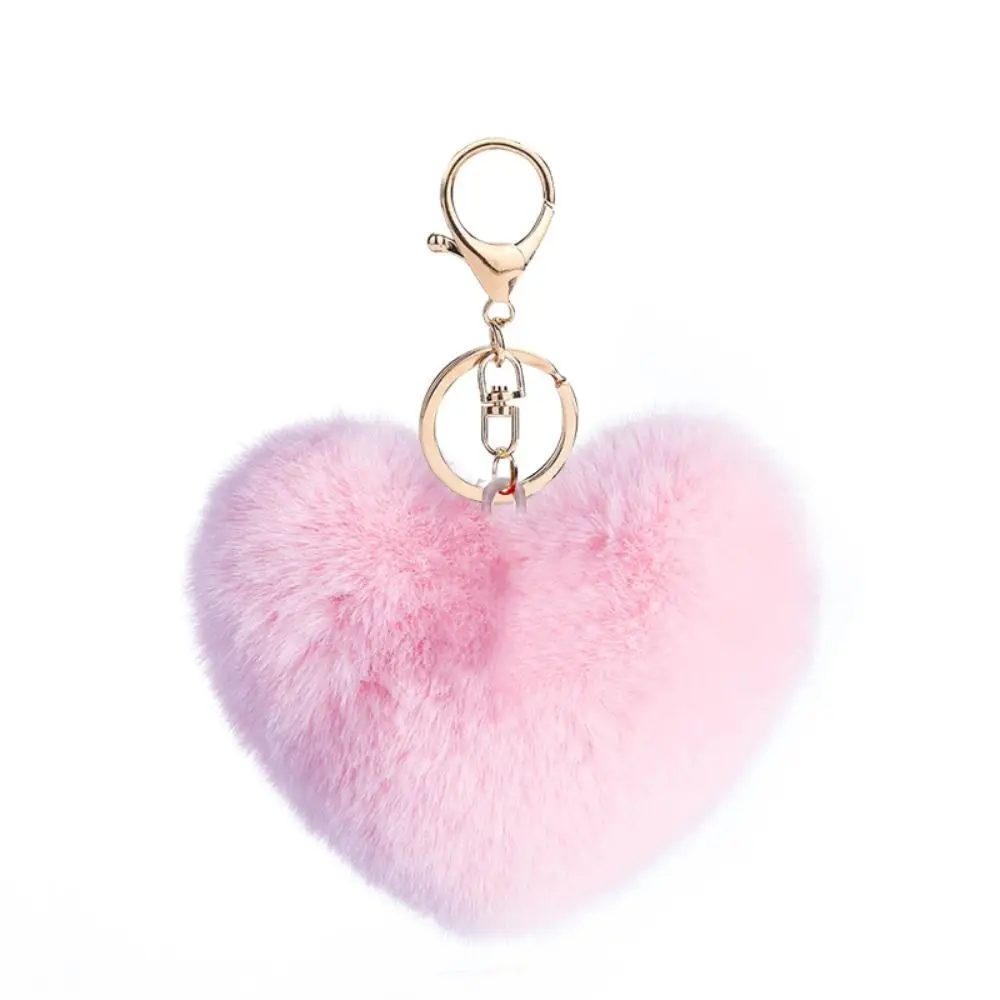 New Love Heart Plush Bag Pendant Imitation Rabbit Fur Solid Color Key Chain Bag Accessories Fluffy Ball Car Key Ring