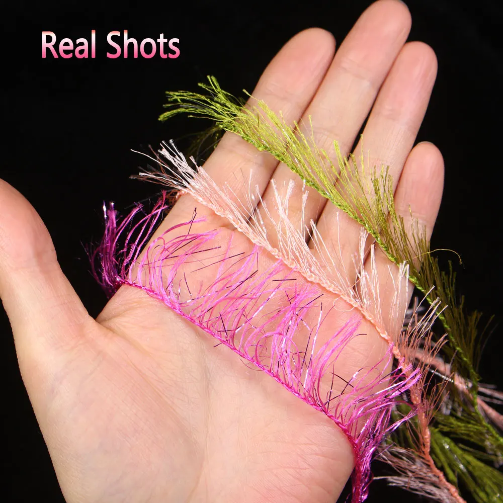 Bimoo 2M/Pack 25mm Breites Synthetisches Predator-Hackle Fliegenbindematerial Mix mit Flash-Tinsel für Forellen-, Hecht-, Muskie- und Meeresfischereiköder – Detail 6