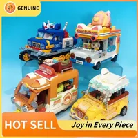 Genuine Building Blocks City Series Cats Food Truck Fruit/Ice Cream Shop Ornaments Models Assembled Trendy Children Building Toy